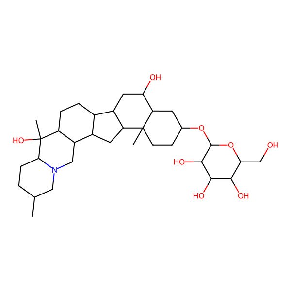 2D Structure of (2S,3R,4R,5S,6R)-2-[[(2S,6S,10S,15S,20S,23R)-10,17-dihydroxy-6,10,23-trimethyl-4-azahexacyclo[12.11.0.02,11.04,9.015,24.018,23]pentacosan-20-yl]oxy]-6-(hydroxymethyl)oxane-3,4,5-triol