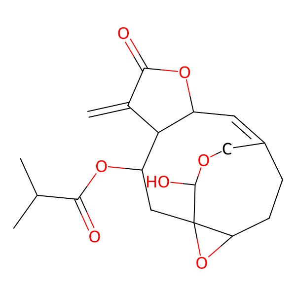 2D Structure of [(3S,4R,8R)-15-hydroxy-5-methylidene-6-oxo-7,14,16-trioxatetracyclo[8.4.3.01,13.04,8]heptadec-9-en-3-yl] 2-methylpropanoate