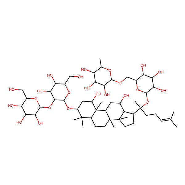 2D Structure of (2R,3R,4R,5S,6S)-2-[[(2R,3S,4S,5R,6S)-6-[2-[3-[(2R,3R,4S,5S,6R)-4,5-dihydroxy-6-(hydroxymethyl)-3-[(2S,3R,4S,5S,6R)-3,4,5-trihydroxy-6-(hydroxymethyl)oxan-2-yl]oxyoxan-2-yl]oxy-1,12-dihydroxy-4,4,8,10,14-pentamethyl-2,3,5,6,7,9,11,12,13,15,16,17-dodecahydro-1H-cyclopenta[a]phenanthren-17-yl]-6-methylhept-5-en-2-yl]oxy-3,4,5-trihydroxyoxan-2-yl]methoxy]-6-methyloxane-3,4,5-triol