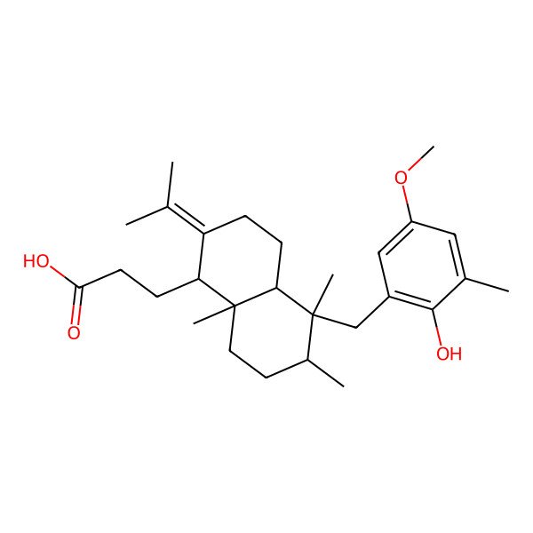 2D Structure of 3-[(1S,4aR,5S,6R,8aR)-5-[(2-hydroxy-5-methoxy-3-methylphenyl)methyl]-5,6,8a-trimethyl-2-propan-2-ylidene-3,4,4a,6,7,8-hexahydro-1H-naphthalen-1-yl]propanoic acid