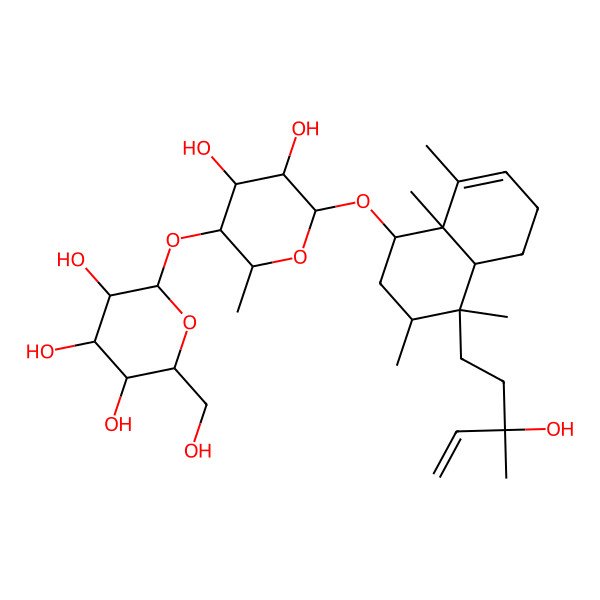 2D Structure of (2S,3R,4S,5S,6R)-2-[(2S,3R,4S,5R,6R)-6-[[(1S,3R,4S,4aR,8aR)-4-[(3S)-3-hydroxy-3-methylpent-4-enyl]-3,4,8,8a-tetramethyl-1,2,3,4a,5,6-hexahydronaphthalen-1-yl]oxy]-4,5-dihydroxy-2-methyloxan-3-yl]oxy-6-(hydroxymethyl)oxane-3,4,5-triol