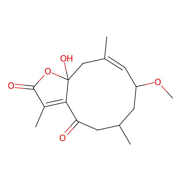2D Structure of (6S,8S,9E,11aR)-11a-hydroxy-8-methoxy-3,6,10-trimethyl-6,7,8,11-tetrahydro-5H-cyclodeca[b]furan-2,4-dione