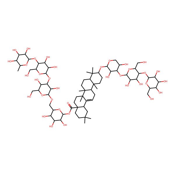 2D Structure of [(2S,3R,4S,5S,6R)-6-[[(2R,3R,4S,5R,6R)-4-[(2S,3R,4R,5S,6R)-3,4-dihydroxy-6-(hydroxymethyl)-5-[(2S,3R,4R,5R,6S)-3,4,5-trihydroxy-6-methyloxan-2-yl]oxyoxan-2-yl]oxy-3,5-dihydroxy-6-(hydroxymethyl)oxan-2-yl]oxymethyl]-3,4,5-trihydroxyoxan-2-yl] (4aS,6aR,6aS,6bR,8aR,10S,12aR,14bS)-10-[(2R,3R,4S,5S)-4-[(2S,3R,4R,5S,6R)-3,4-dihydroxy-6-(hydroxymethyl)-5-[(2S,3R,4S,5S,6R)-3,4,5-trihydroxy-6-(hydroxymethyl)oxan-2-yl]oxyoxan-2-yl]oxy-3,5-dihydroxyoxan-2-yl]oxy-2,2,6a,6b,9,9,12a-heptamethyl-1,3,4,5,6,6a,7,8,8a,10,11,12,13,14b-tetradecahydropicene-4a-carboxylate