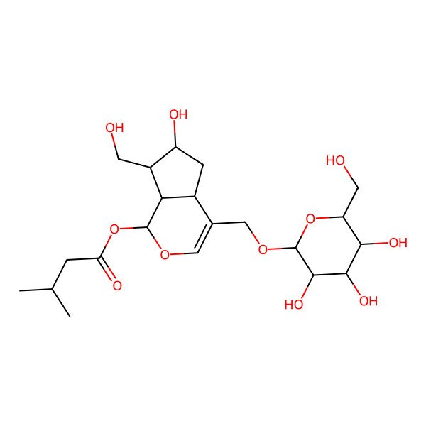 2D Structure of [6-Hydroxy-7-(hydroxymethyl)-4-[[3,4,5-trihydroxy-6-(hydroxymethyl)oxan-2-yl]oxymethyl]-1,4a,5,6,7,7a-hexahydrocyclopenta[c]pyran-1-yl] 3-methylbutanoate