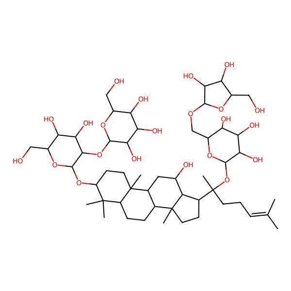2D Structure of 2-[2-[[17-[2-[6-[[3,4-Dihydroxy-5-(hydroxymethyl)oxolan-2-yl]oxymethyl]-3,4,5-trihydroxyoxan-2-yl]oxy-6-methylhept-5-en-2-yl]-12-hydroxy-4,4,10,14-tetramethyl-1,2,3,5,6,7,8,9,11,12,13,15,16,17-tetradecahydrocyclopenta[a]phenanthren-3-yl]oxy]-4,5-dihydroxy-6-(hydroxymethyl)oxan-3-yl]oxy-6-(hydroxymethyl)oxane-3,4,5-triol