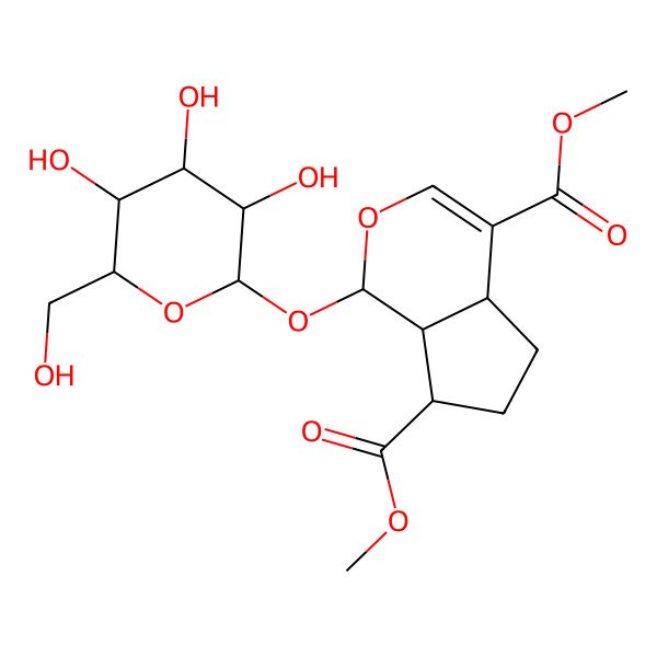 2D Structure of (1S)-1alpha-(beta-D-Glucopyranosyloxy)-1,4aalpha,5,6,7,7aalpha-hexahydrocyclopenta[c]pyran-4,7alpha-dicarboxylic acid dimethyl ester