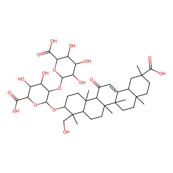 2D Structure of (2S,3S,4S,5R,6R)-6-[(2R,3R,4S,5S,6S)-2-[[(3S,4S,6aR,8aS,11S,14bS)-11-carboxy-4-(hydroxymethyl)-4,6a,6b,8a,11,14b-hexamethyl-14-oxo-2,3,4a,5,6,7,8,9,10,12,12a,14a-dodecahydro-1H-picen-3-yl]oxy]-6-carboxy-4,5-dihydroxyoxan-3-yl]oxy-3,4,5-trihydroxyoxane-2-carboxylic acid