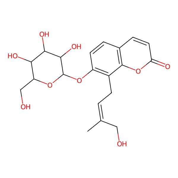 2D Structure of 8-[(E)-4-hydroxy-3-methylbut-2-enyl]-7-[(2S,3R,4S,5S,6R)-3,4,5-trihydroxy-6-(hydroxymethyl)oxan-2-yl]oxychromen-2-one