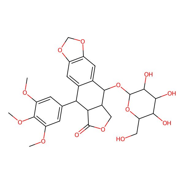 2D Structure of (5R)-5beta-(3,4,5-Trimethoxyphenyl)-9beta-(beta-D-glucopyranosyloxy)-5,5abeta,6,8,8abeta,9-hexahydrofuro[3',4':6,7]naphtho[2,3-d]-1,3-dioxole-6-one