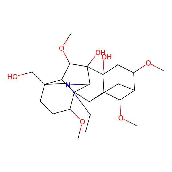 2D Structure of Aconitane-7,8-diol, 20-ethyl-4-(hydroxymethyl)-1,6,14,16-tetramethoxy-,(1alpha,6beta,14alpha,16beta)-