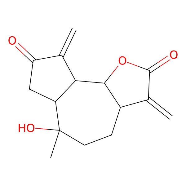 2D Structure of (3aS,6R,6aS,9aR,9bS)-6-hydroxy-6-methyl-3,9-dimethylidene-4,5,6a,7,9a,9b-hexahydro-3aH-azuleno[4,5-b]furan-2,8-dione
