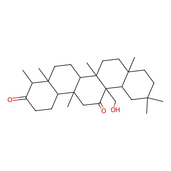 2D Structure of (4R,4aS,6aS,6aS,6bR,8aR,12aR,14aS,14bS)-6a-(hydroxymethyl)-4,4a,6b,8a,11,11,14a-heptamethyl-1,2,4,5,6,6a,7,8,9,10,12,12a,14,14b-tetradecahydropicene-3,13-dione 2D Structure of (4R,4aS,6aS,6aS,6bR,8aR,12aR,14aS,14bS)-6a-(hydroxymethyl)-4,4a,6b,8a,11,11,14a-heptamethyl-1,2,4,5,6,6a,7,8,9,10,12,12a,14,14b-tetradecahydropicene-3,13-dione