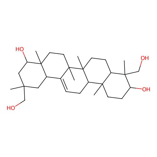 2D Structure of (3S,4S,4aR,6aR,6bS,8aR,9R,11R,12aS,14aR,14bR)-4,11-bis(hydroxymethyl)-4,6a,6b,8a,11,14b-hexamethyl-1,2,3,4a,5,6,7,8,9,10,12,12a,14,14a-tetradecahydropicene-3,9-diol