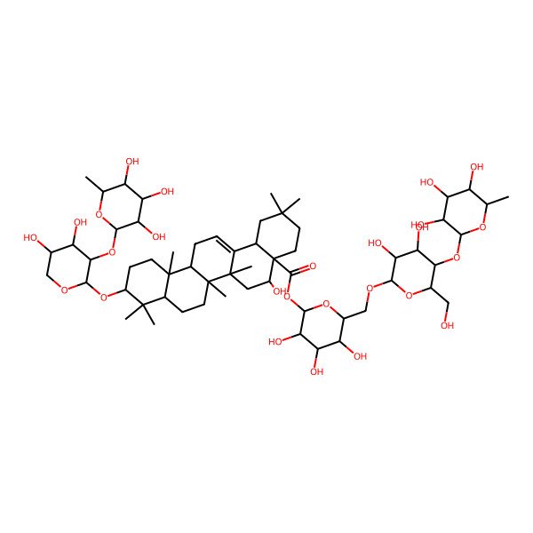 2D Structure of [(2S,3R,4S,5S,6R)-6-[[(2R,3R,4R,5S,6R)-3,4-dihydroxy-6-(hydroxymethyl)-5-[(2S,3R,4R,5R,6S)-3,4,5-trihydroxy-6-methyloxan-2-yl]oxyoxan-2-yl]oxymethyl]-3,4,5-trihydroxyoxan-2-yl] (4aR,5R,6aR,6aS,6bR,8aR,10S,12aR,14bS)-10-[(2S,3R,4S,5S)-4,5-dihydroxy-3-[(2S,3R,4R,5R,6S)-3,4,5-trihydroxy-6-methyloxan-2-yl]oxyoxan-2-yl]oxy-5-hydroxy-2,2,6a,6b,9,9,12a-heptamethyl-1,3,4,5,6,6a,7,8,8a,10,11,12,13,14b-tetradecahydropicene-4a-carboxylate