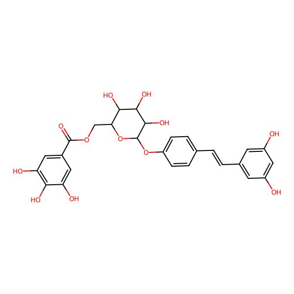 2D Structure of [(2R,3S,4S,5R,6S)-6-[4-[(E)-2-(3,5-dihydroxyphenyl)ethenyl]phenoxy]-3,4,5-trihydroxyoxan-2-yl]methyl 3,4,5-trihydroxybenzoate