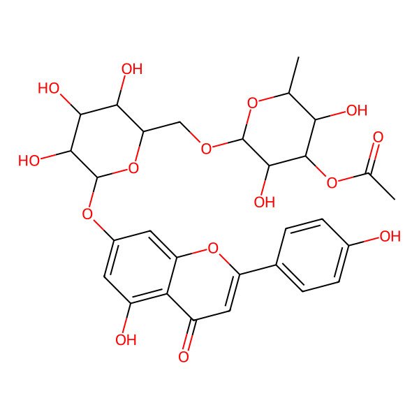 2D Structure of 5,4'-Dihydroxy-7-[6-O-(3-O-acetyl-alpha-L-rhamnopyranosyl)-beta-D-glucopyranosyloxy]flavone