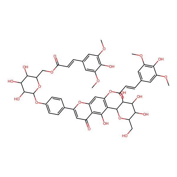 2D Structure of 2-[4-[6-O-(3,5-Dimethoxy-4-hydroxycinnamoyl)-beta-D-glucopyranosyloxy]phenyl]-5-hydroxy-6-(beta-D-glucopyranosyl)-7-(3,5-dimethoxy-4-hydroxycinnamoyloxy)-4H-1-benzopyran-4-one