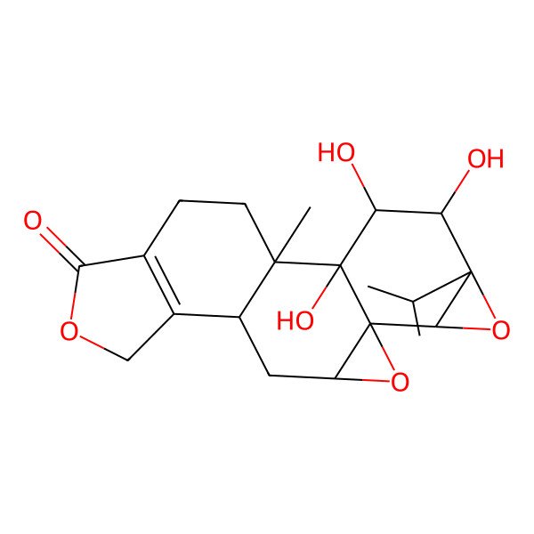 2D Structure of 2,3,4-Trihydroxy-1-methyl-5-propan-2-yl-6,9,15-trioxahexacyclo[10.7.0.02,8.05,7.08,10.013,17]nonadec-13(17)-en-16-one