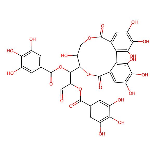 2D Structure of [(1S,2R)-1-[(11R)-3,4,5,11,17,18,19-heptahydroxy-8,14-dioxo-9,13-dioxatricyclo[13.4.0.02,7]nonadeca-1(19),2,4,6,15,17-hexaen-10-yl]-3-oxo-1-(3,4,5-trihydroxybenzoyl)oxypropan-2-yl] 3,4,5-trihydroxybenzoate