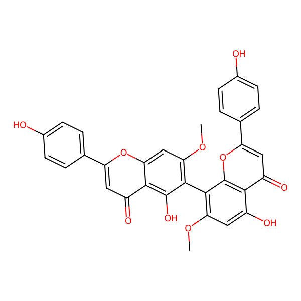 2D Structure of 5,5'-dihydroxy-2,2'-bis(4-hydroxyphenyl)-7,7'-dimethoxy-4H,4'H-[6,8'-bichromene]-4,4'-dione
