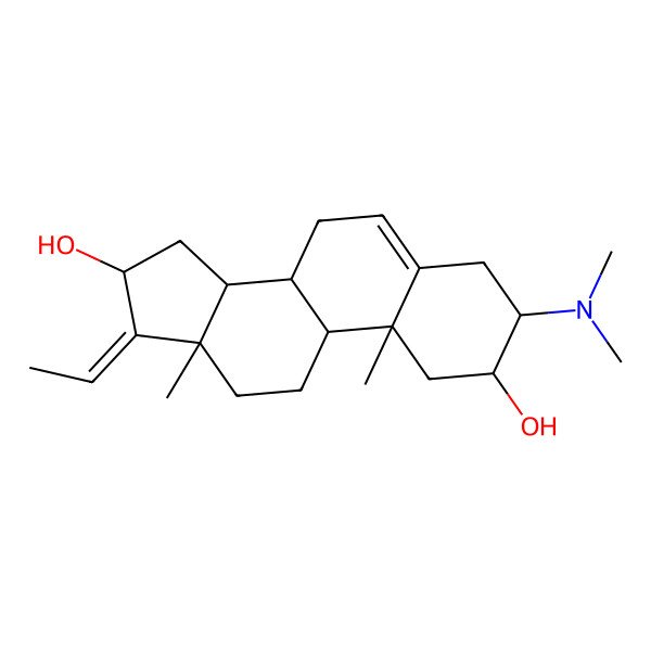 2D Structure of (17Z)-3-(dimethylamino)-17-ethylidene-10,13-dimethyl-1,2,3,4,7,8,9,11,12,14,15,16-dodecahydrocyclopenta[a]phenanthrene-2,16-diol