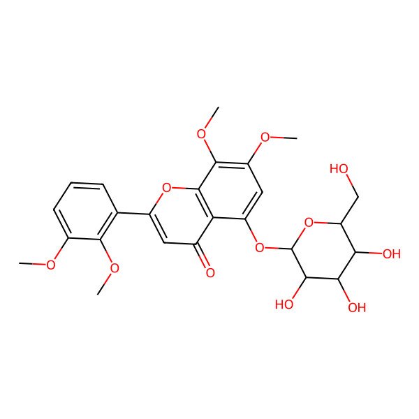 2D Structure of 2-(2,3-dimethoxyphenyl)-7,8-dimethoxy-5-[(2S,3R,4S,5S,6R)-3,4,5-trihydroxy-6-(hydroxymethyl)oxan-2-yl]oxychromen-4-one