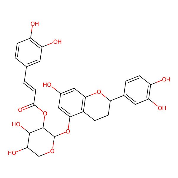 2D Structure of [(2R,3S,4R,5S)-2-[[(2S)-2-(3,4-dihydroxyphenyl)-7-hydroxy-3,4-dihydro-2H-chromen-5-yl]oxy]-4,5-dihydroxyoxan-3-yl] (E)-3-(3,4-dihydroxyphenyl)prop-2-enoate