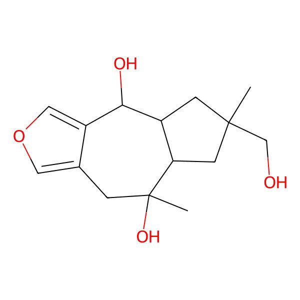 2D Structure of (5S,5aS,7R,8aR,9S)-7-(hydroxymethyl)-5,7-dimethyl-4,5a,6,8,8a,9-hexahydroazuleno[5,6-c]furan-5,9-diol