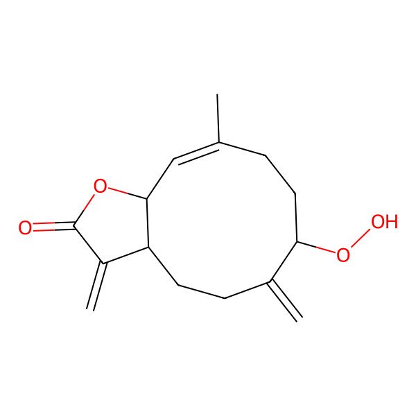 2D Structure of (3aS,7R,10Z,11aR)-7-hydroperoxy-10-methyl-3,6-dimethylidene-4,5,7,8,9,11a-hexahydro-3aH-cyclodeca[b]furan-2-one