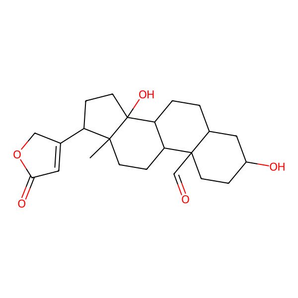 2D Structure of (3S,10R,13R)-3,14-dihydroxy-13-methyl-17-(5-oxo-2H-furan-3-yl)-1,2,3,4,5,6,7,8,9,11,12,15,16,17-tetradecahydrocyclopenta[a]phenanthrene-10-carbaldehyde