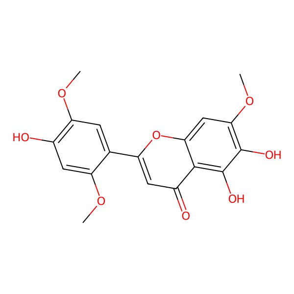 2D Structure of 5,6-Dihydroxy-2-(4-hydroxy-2,5-dimethoxyphenyl)-7-methoxychromen-4-one