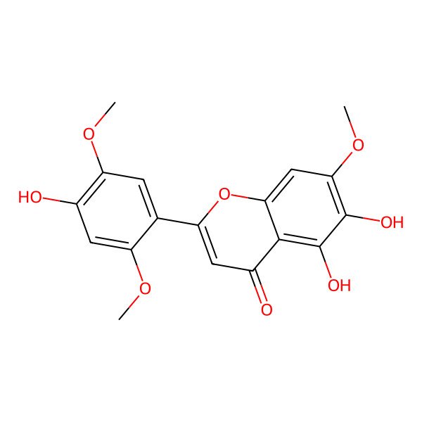2D Structure of 5,6-Dihydroxy-2-(4-hydroxy-2,5-dimethoxyphenyl)-7-methoxychromen-4-one 2D Structure of 5,6-Dihydroxy-2-(4-hydroxy-2,5-dimethoxyphenyl)-7-methoxychromen-4-one