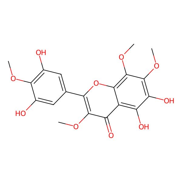 2D Structure of 5,6,3',5'-Tetrahydroxy-3,7,8,4'-tetramethoxyflavone 2D Structure of 5,6,3',5'-Tetrahydroxy-3,7,8,4'-tetramethoxyflavone