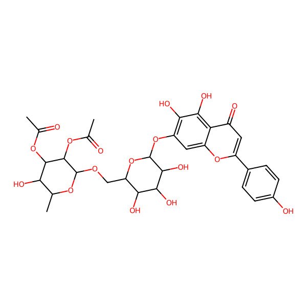 2D Structure of 5,6,4'-Trihydroxy-7-[6-O-(2-O,3-O-diacetyl-alpha-L-rhamnopyranosyl)-beta-D-glucopyranosyloxy]flavone