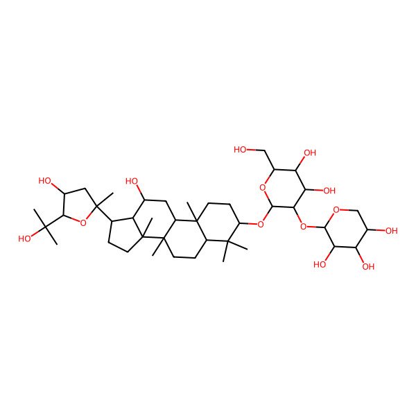 2D Structure of (2S,3R,4S,5R)-2-[(2R,3R,4S,5S,6R)-4,5-dihydroxy-2-[[(3S,5R,8R,9R,10R,12R,13R,14R,17S)-12-hydroxy-17-[(2S,4S,5S)-4-hydroxy-5-(2-hydroxypropan-2-yl)-2-methyloxolan-2-yl]-4,4,8,10,14-pentamethyl-2,3,5,6,7,9,11,12,13,15,16,17-dodecahydro-1H-cyclopenta[a]phenanthren-3-yl]oxy]-6-(hydroxymethyl)oxan-3-yl]oxyoxane-3,4,5-triol