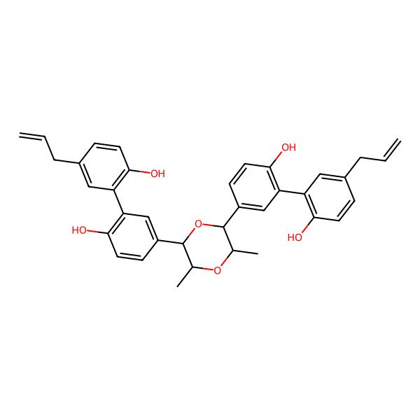 2D Structure of 4-allyl-2-[5-[(2R,3R,5R,6R)-6-[3-(5-allyl-2-hydroxy-phenyl)-4-hydroxy-phenyl]-3,5-dimethyl-1,4-dioxan-2-yl]-2-hydroxy-phenyl]phenol