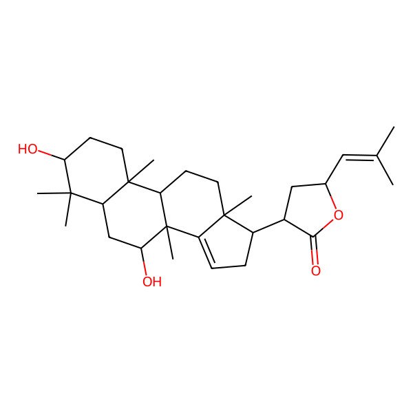 2D Structure of 3-[(3S)-3,7-dihydroxy-4,4,8,10,13-pentamethyl-2,3,5,6,7,9,11,12,16,17-decahydro-1H-cyclopenta[a]phenanthren-17-yl]-5-(2-methylprop-1-enyl)oxolan-2-one
