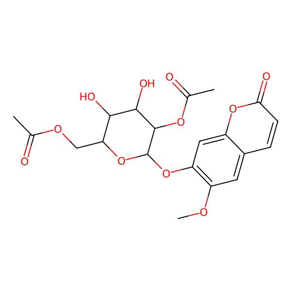 2D Structure of [(2R,3S,4S,5R,6S)-5-acetyloxy-3,4-dihydroxy-6-(6-methoxy-2-oxochromen-7-yl)oxyoxan-2-yl]methyl acetate