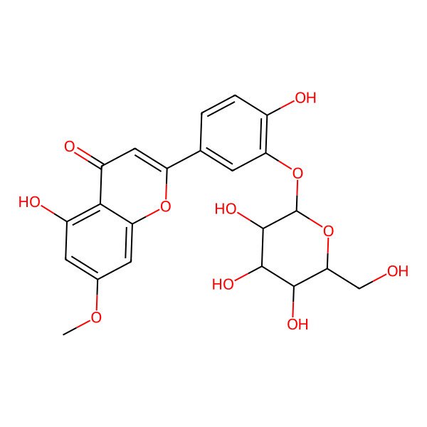 2D Structure of 5-hydroxy-2-[4-hydroxy-3-[(2S,3R,4S,5S,6R)-3,4,5-trihydroxy-6-(hydroxymethyl)oxan-2-yl]oxyphenyl]-7-methoxychromen-4-one
