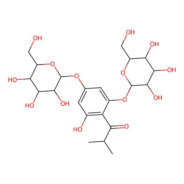 2D Structure of 1-[2-hydroxy-4,6-bis[[(2S,3R,4S,5S,6R)-3,4,5-trihydroxy-6-(hydroxymethyl)oxan-2-yl]oxy]phenyl]-2-methylpropan-1-one