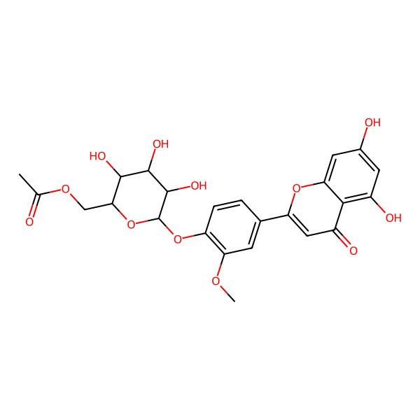 2D Structure of 5,7-Dihydroxy-2-[3-methoxy-4-(6-O-acetyl-beta-D-glucopyranosyloxy)phenyl]-4H-1-benzopyran-4-one