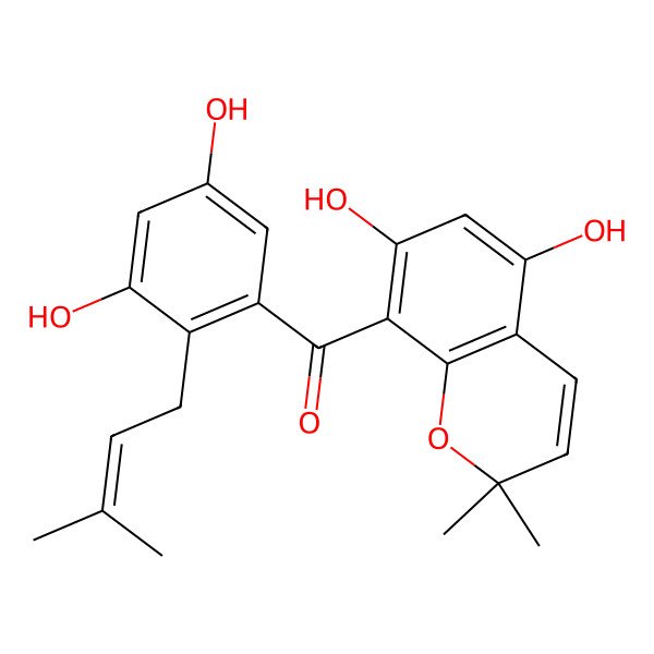2D Structure of (5,7-Dihydroxy-2,2-dimethyl-chromen-8-yl)-[3,5-dihydroxy-2-(3-methylbut-2-enyl)phenyl]methanone
