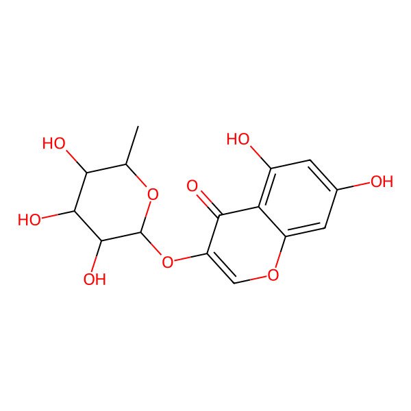 2D Structure of 5,7-dihydroxy-3-[(2R,3S,4S,5R,6S)-3,4,5-trihydroxy-6-methyloxan-2-yl]oxychromen-4-one