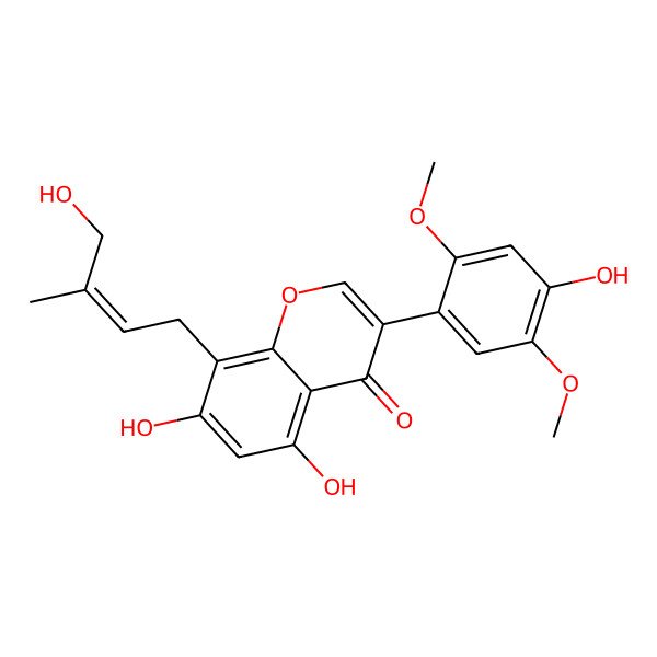 2D Structure of 5,7-dihydroxy-3-(4-hydroxy-2,5-dimethoxyphenyl)-8-[(E)-4-hydroxy-3-methylbut-2-enyl]chromen-4-one