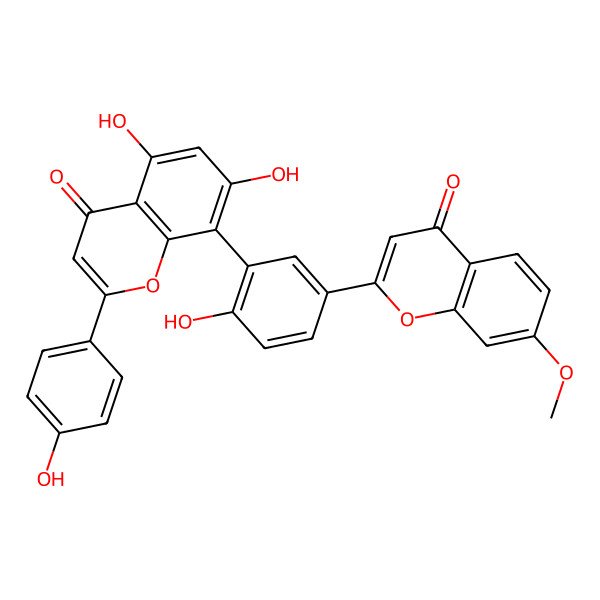2D Structure of 5,7-Dihydroxy-8-[2-hydroxy-5-(7-methoxy-4-oxochromen-2-yl)phenyl]-2-(4-hydroxyphenyl)chromen-4-one