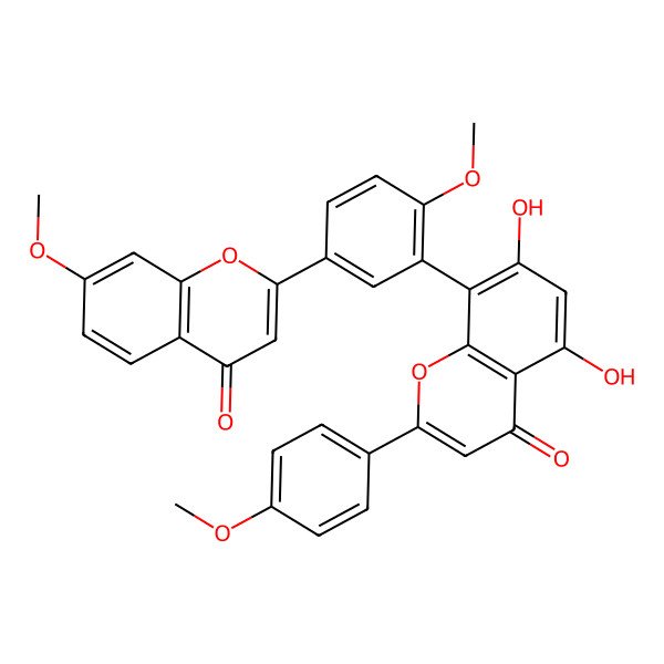 2D Structure of 5,7-Dihydroxy-8-[2-methoxy-5-(7-methoxy-4-oxochromen-2-yl)phenyl]-2-(4-methoxyphenyl)chromen-4-one