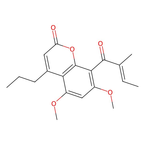 2D Structure of 5,7-dimethoxy-8-[(E)-2-methylbut-2-enoyl]-4-propyl-chromen-2-one