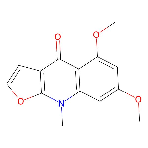 2D Structure of 5,7-Dimethoxy-9-methylfuro[2,3-b]quinolin-4-one