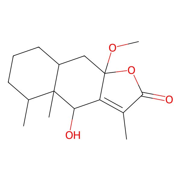 2D Structure of (4S,4aR,5S,8aR,9aS)-4a,5,6,7,8,8a,9,9a-Octahydro-4-hydroxy-9a-methoxy-3,4a,5-trimethylnaphtho[2,3-b]furan-2(4H)-one