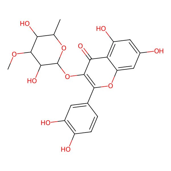 2D Structure of 5,7,3',4'-Tetrahydroxyflavone-3-yl 3-O-methyl-alpha-L-rhamnopyranoside